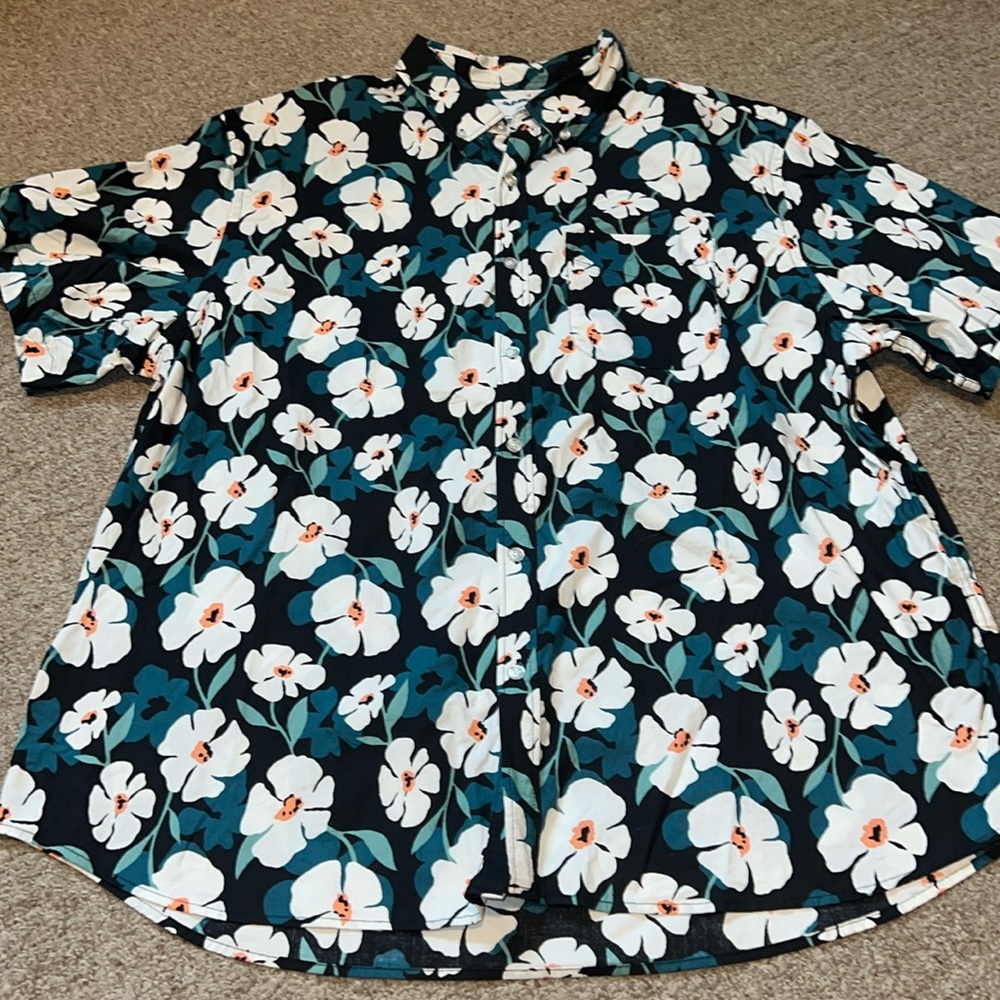 Old Navy blue orange teal white Hawaiian print shirt size XXL